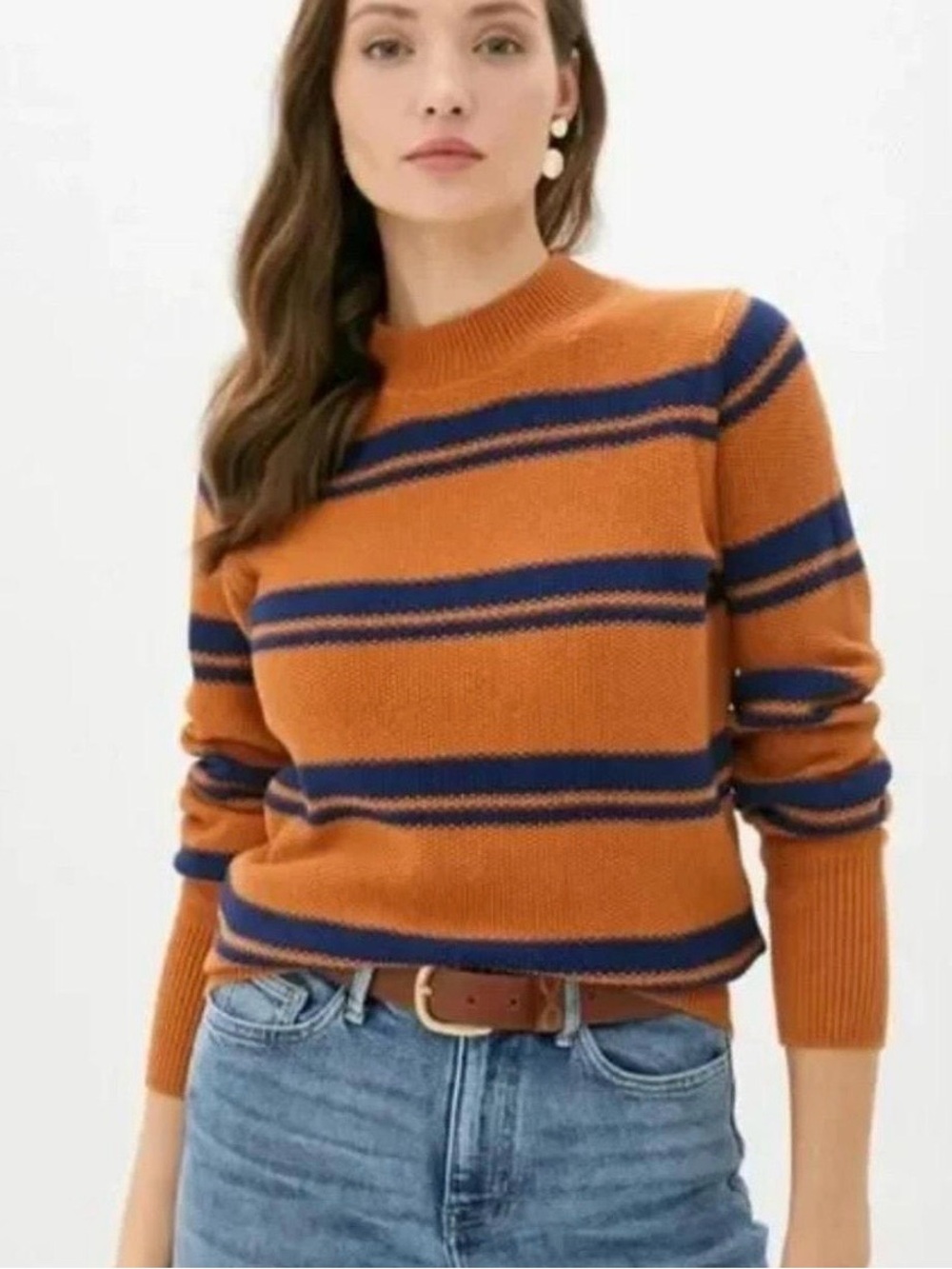 Gap Women’s S Burnt Orange & Navy Striped Mock Neck Knit Long Sleeve Sweater